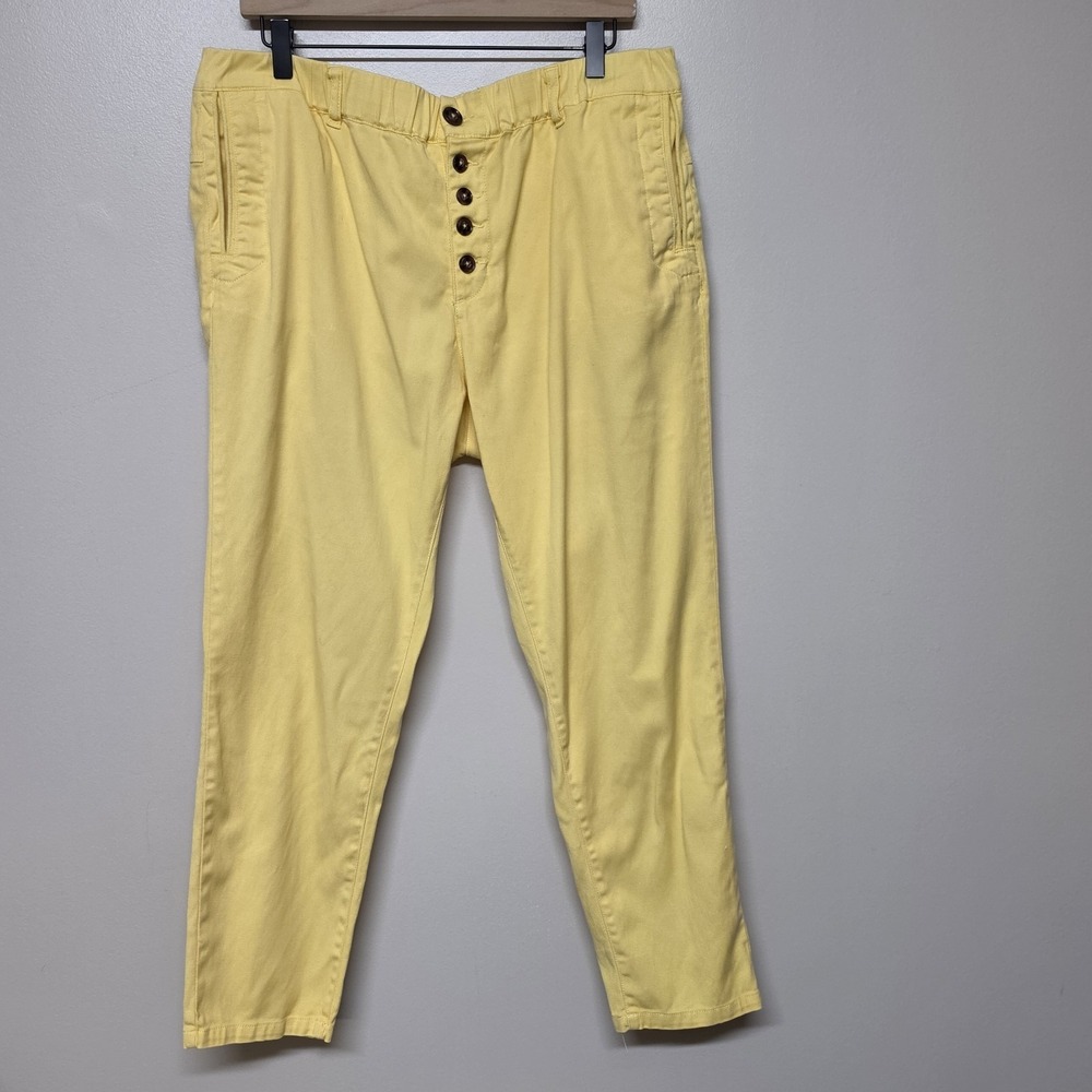 ME369 Yellow Tapered Pants XL Button Fly Stretch Ankle Casual‎ Chinos Womens